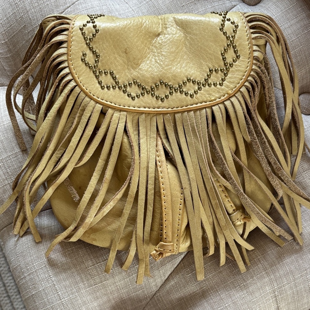 Lucky Brand Mustard Yellow Fringe Leather Crossbody